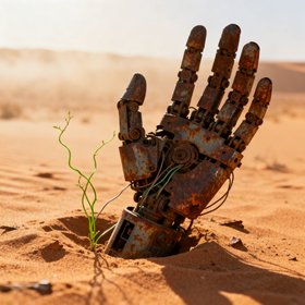 Automata – Rostige Roboterhand in der Wüste