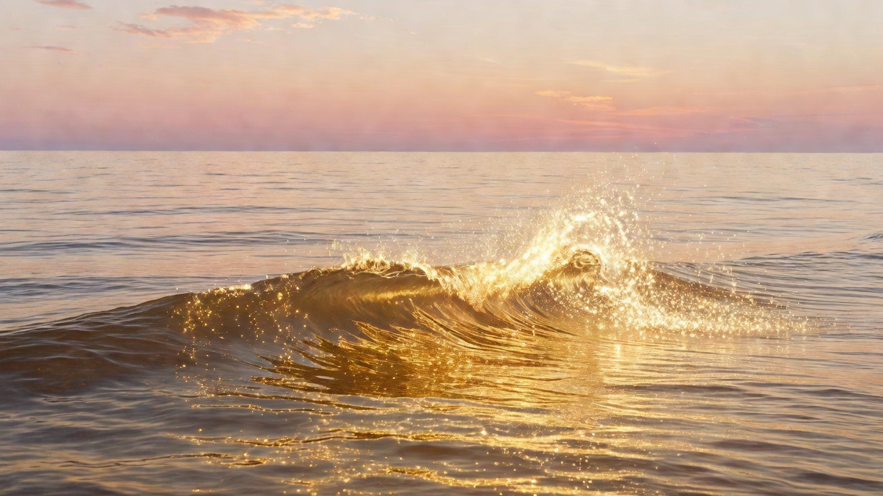 Goldene Welle im Morgengrauen über dem Meer