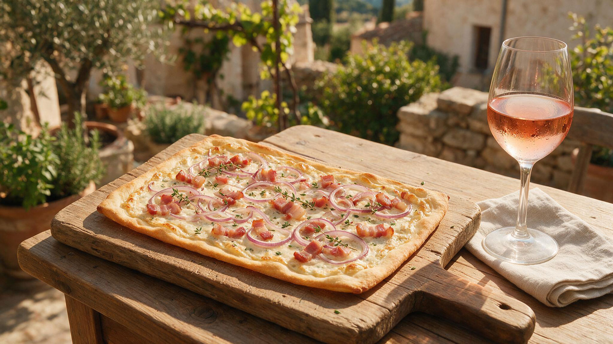 Elsässer Flammkuchen frisch aus dem Ofen